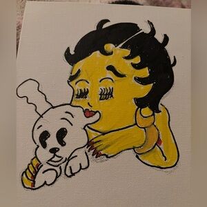 Yellow and Black Cartoon Character Canvas Art